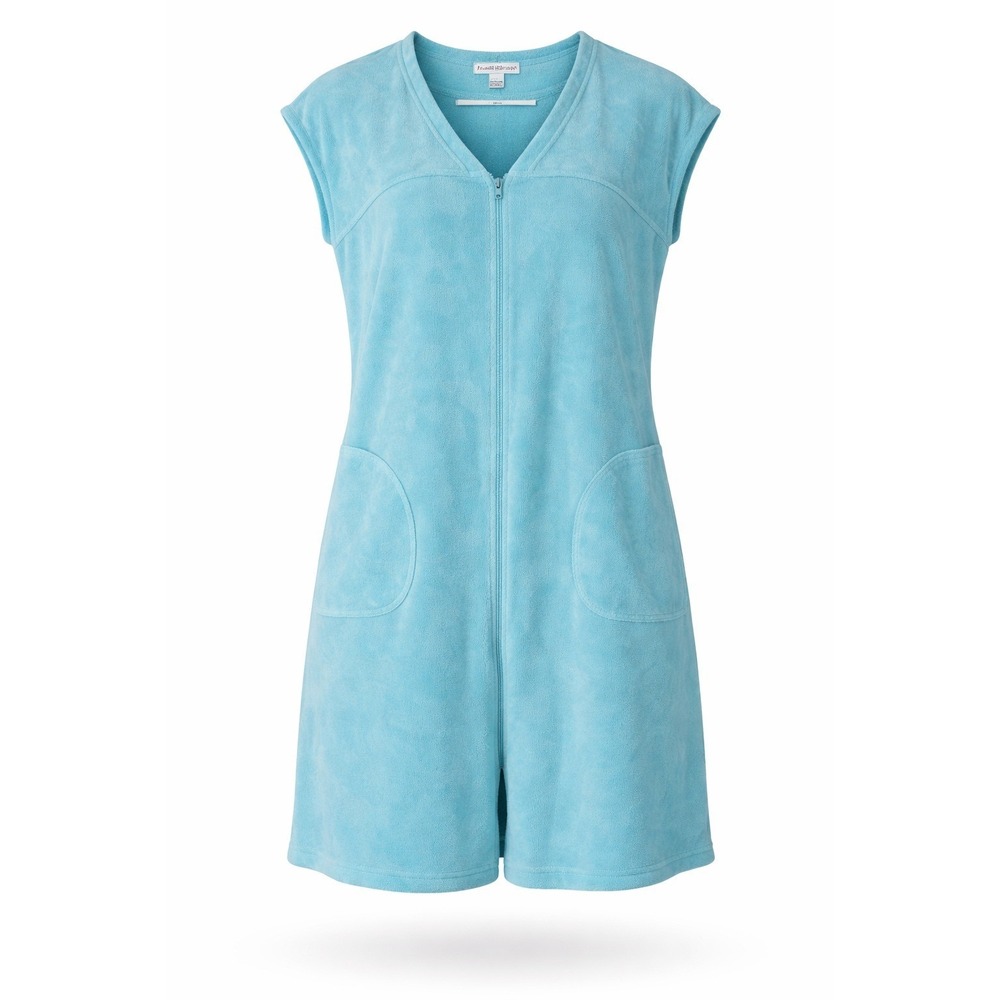 Miss Elaine Turquoise Blue Terry‎ Cloth Zip Front Robe Lounger Small Sleeveless